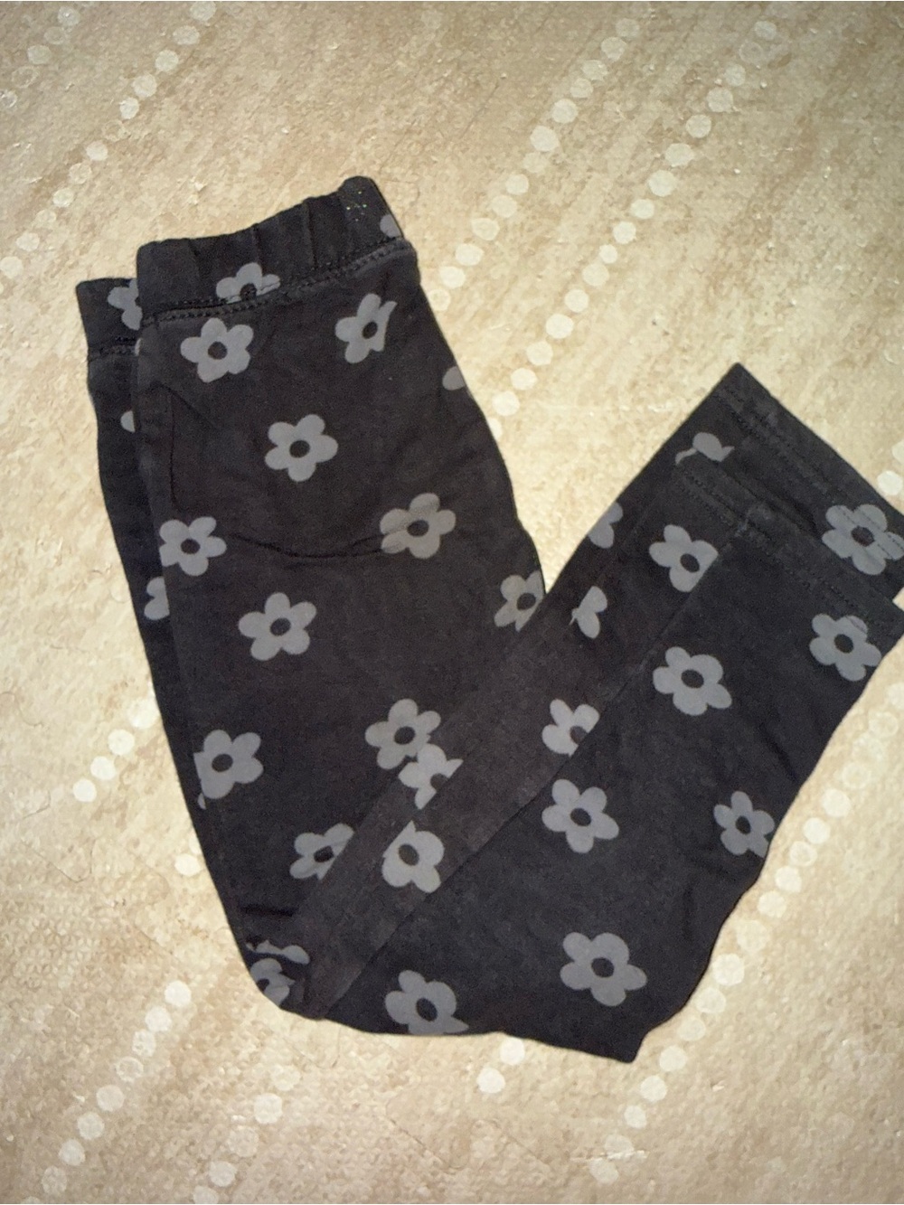 Girls Black Floral Print Casual Leggings